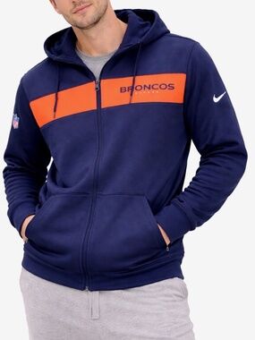 NIKE NFL Onfield Apparel Full Zip Hoodie Mens Size XXL Blue Orange Denver Bronco